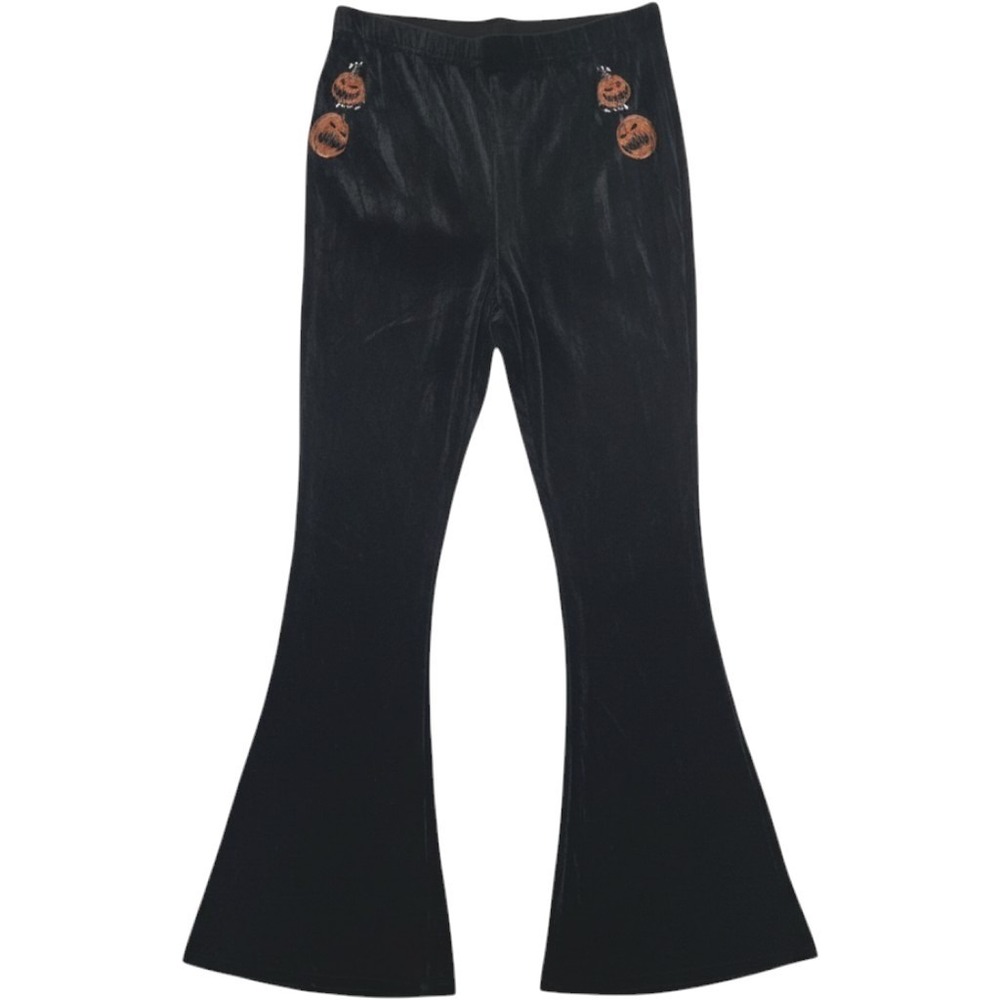 Killstar Halloween Flare Pants Black Crushed Velvet Pumpkins Jack o lantern 4XL
